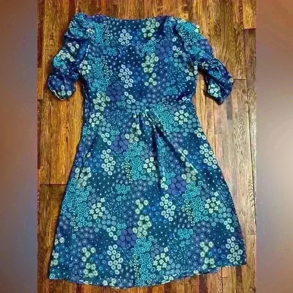 MANGO Floral Print Dress with Ruching in Blue and Purple Hues - Picture 13 of 14